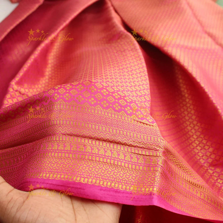 Beautiful parrot green colour with orange pallu kubera pattu soft silk saree with blouse piece - Sparkle and Glow