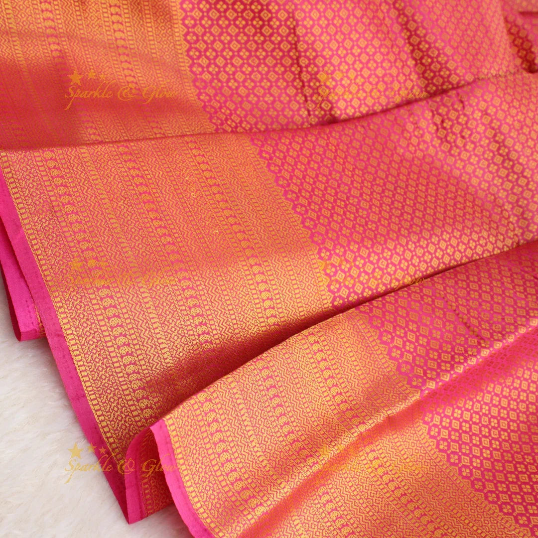 Beautiful parrot green colour with orange pallu kubera pattu soft silk saree with blouse piece - Sparkle and Glow