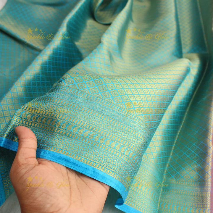 Beautiful parrot green colour with orange pallu kubera pattu soft silk saree with blouse piece - Sparkle and Glow