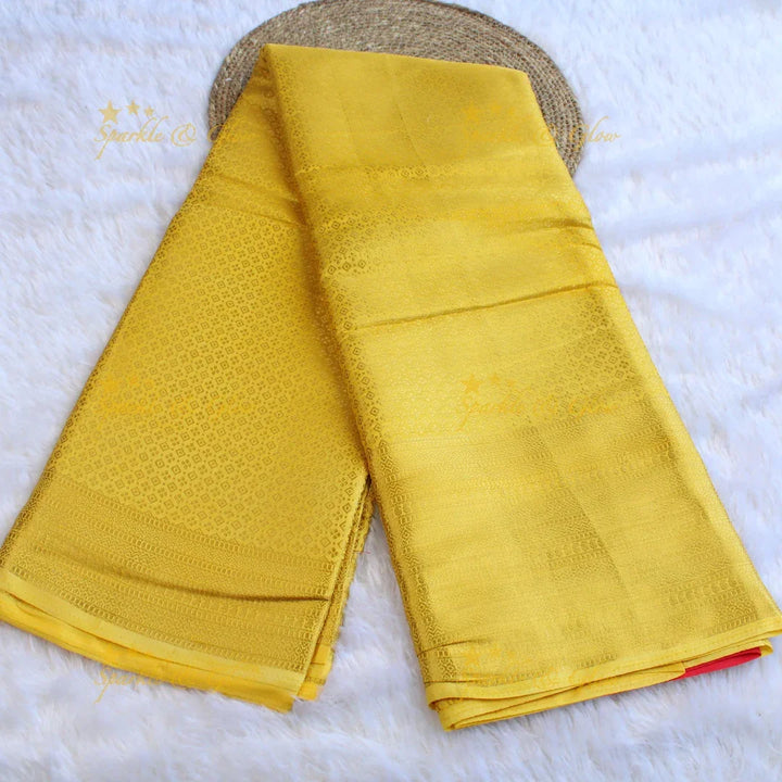 Beautiful parrot green colour with orange pallu kubera pattu soft silk saree with blouse piece - Sparkle and Glow