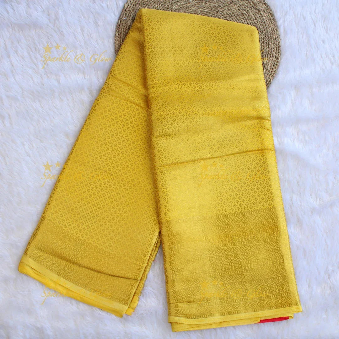 Beautiful parrot green colour with orange pallu kubera pattu soft silk saree with blouse piece - Sparkle and Glow