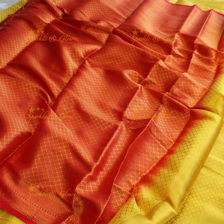 Beautiful parrot green colour with orange pallu kubera pattu soft silk saree with blouse piece - Sparkle and Glow