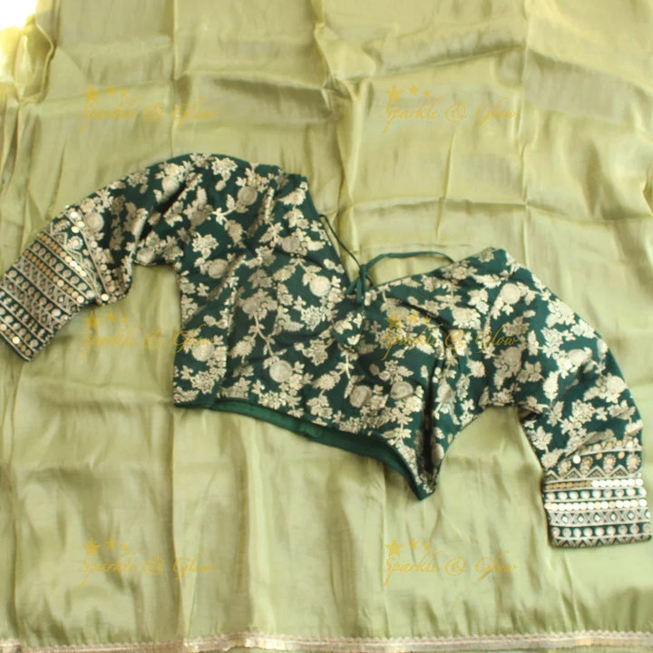 Pretty yellow colour tissue organza saree with readymade blouse - Sparkle and Glow