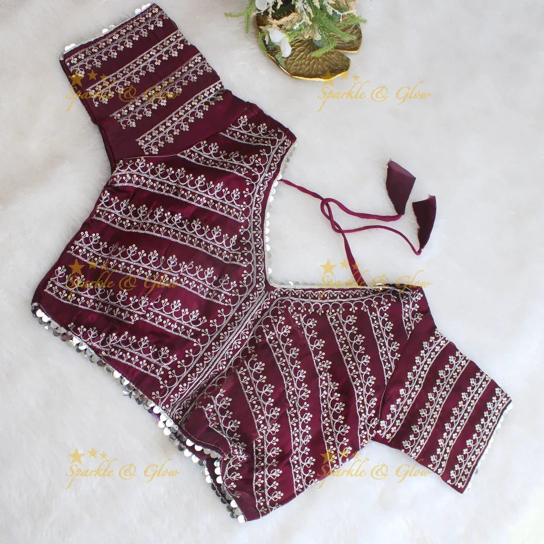 Elegant Magenta colour organza saree with readymade blouse - Sparkle and Glow