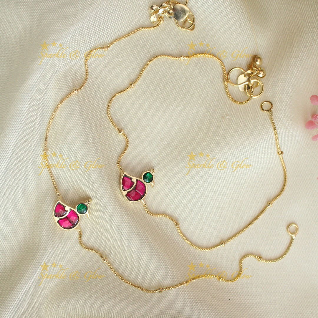 Beautiful duck design jadau gold anklets