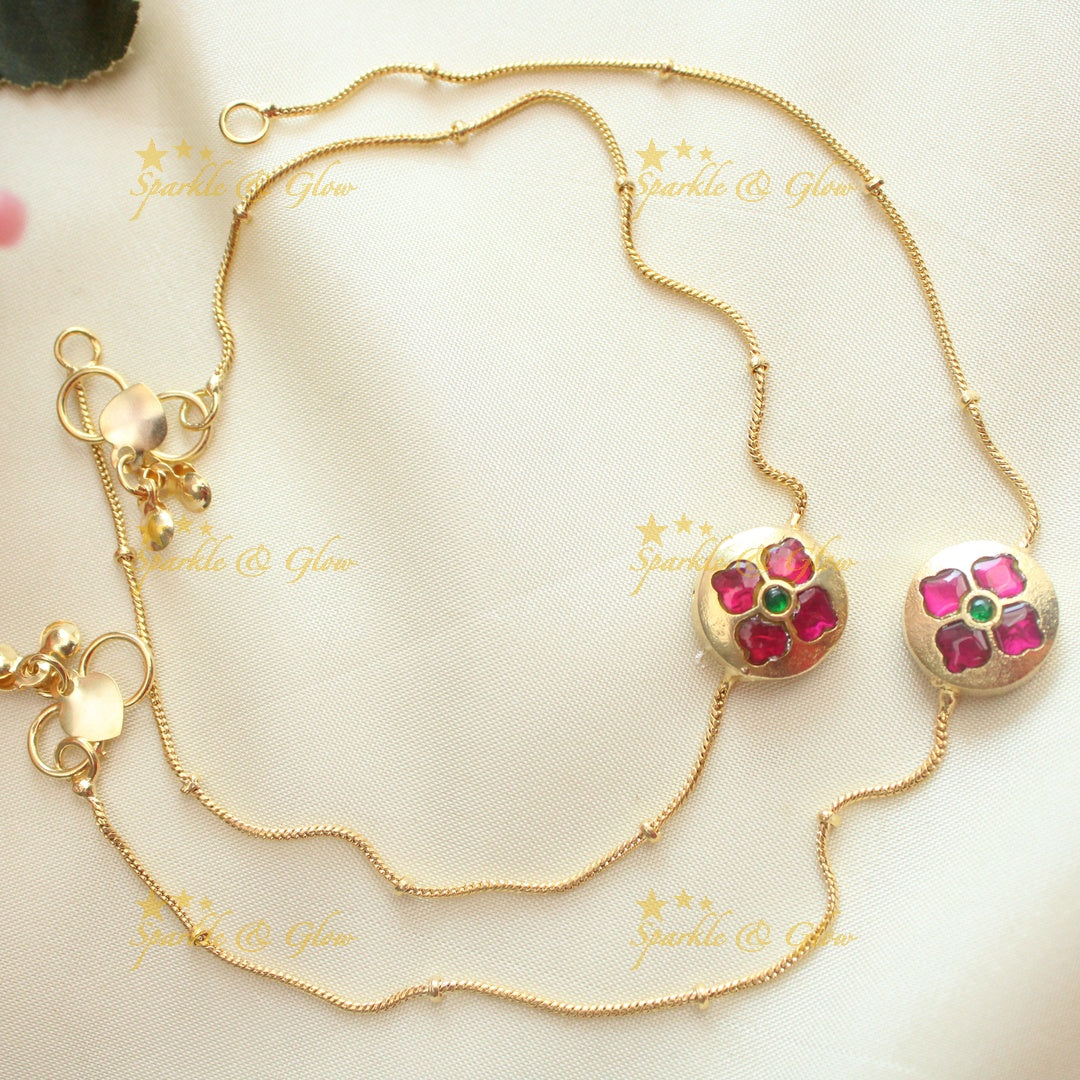 Elegant floral design jadau gold anklets