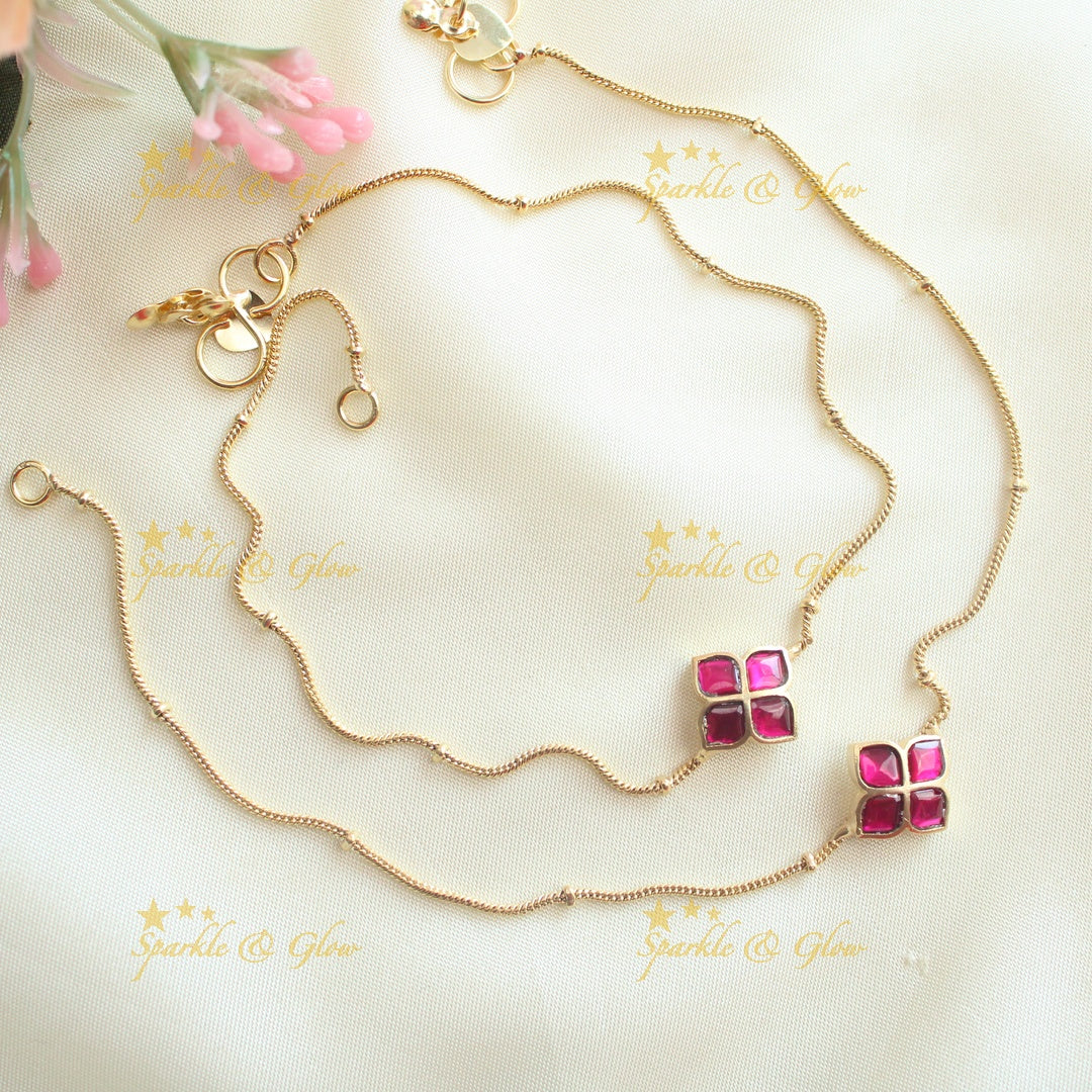 Pretty pink jadau stones gold anklets