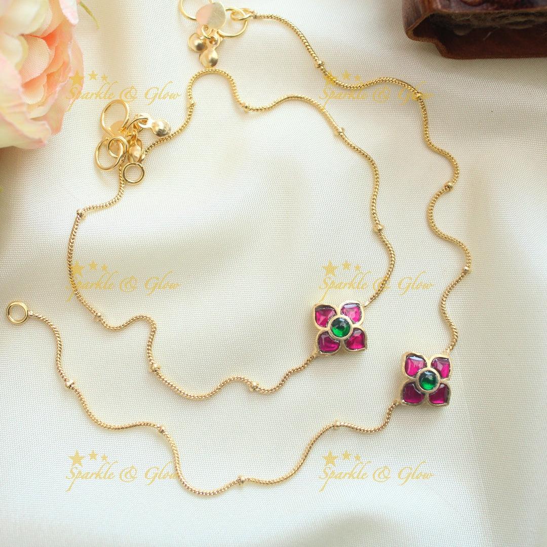 Elegant flower design jadau stones gold anklets - Sparkle and Glow