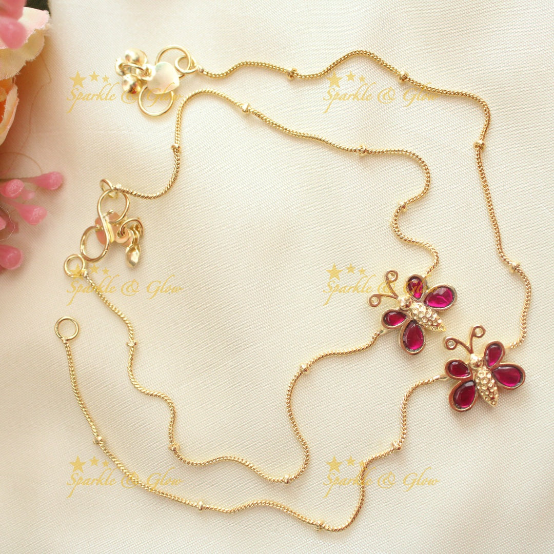 Stunning jadau stones butterfly design gold anklets