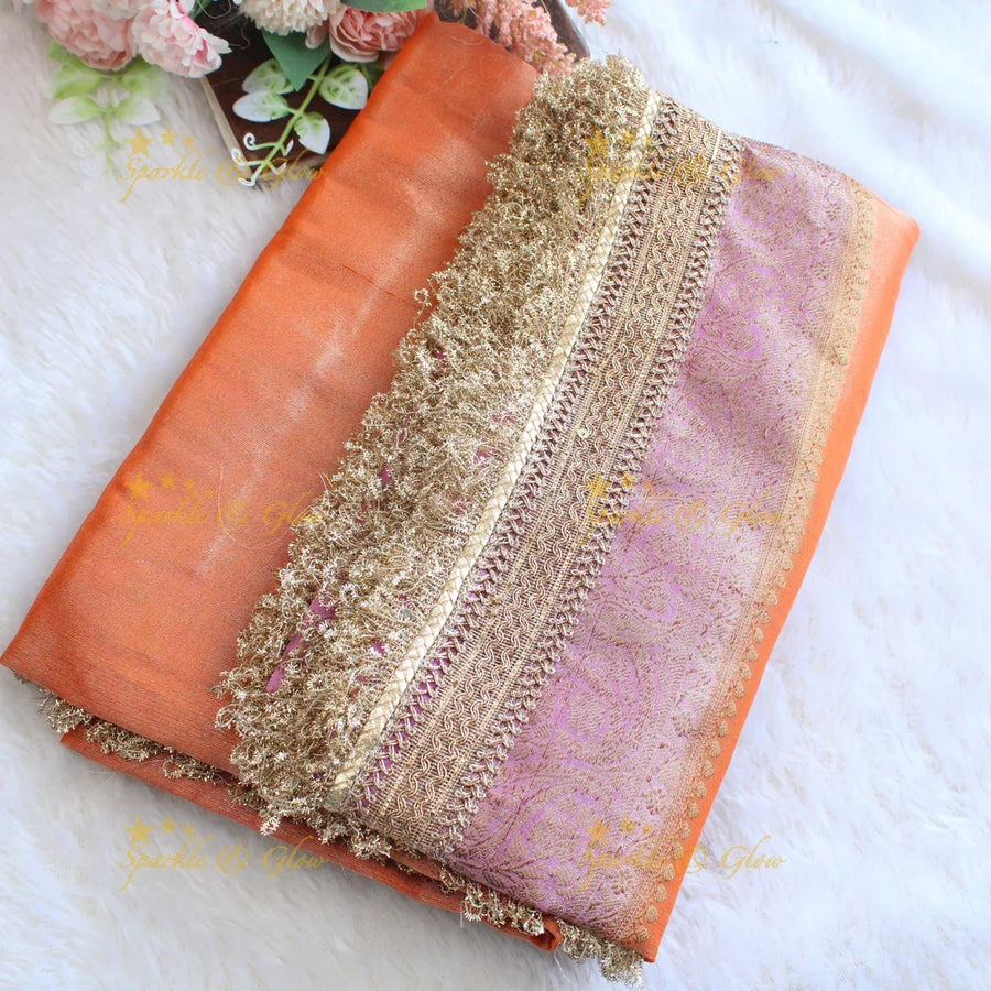 Beautiful multi colour banarasi tissue silk saree with lace attached with blouse piece - Sparkle and Glow