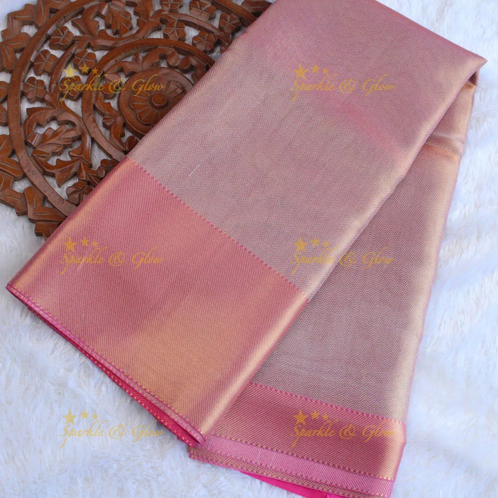 Jyothika inspired Pretty pink and gold colour banarasi tissue silk saree with blouse piece - Sparkle and Glow