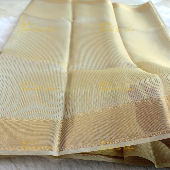 Nayanthara inspired Simple and elegant cream colour banarasi tissue silk saree with blouse piece - Sparkle and Glow
