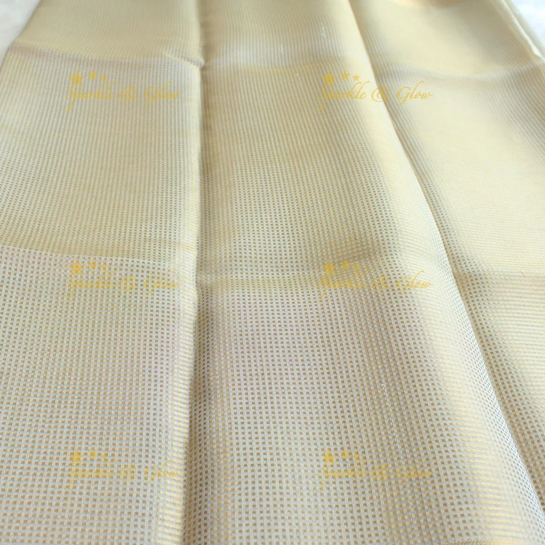 Nayanthara inspired Simple and elegant cream colour banarasi tissue silk saree with blouse piece - Sparkle and Glow