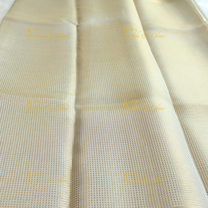 Nayanthara inspired Simple and elegant cream colour banarasi tissue silk saree with blouse piece - Sparkle and Glow