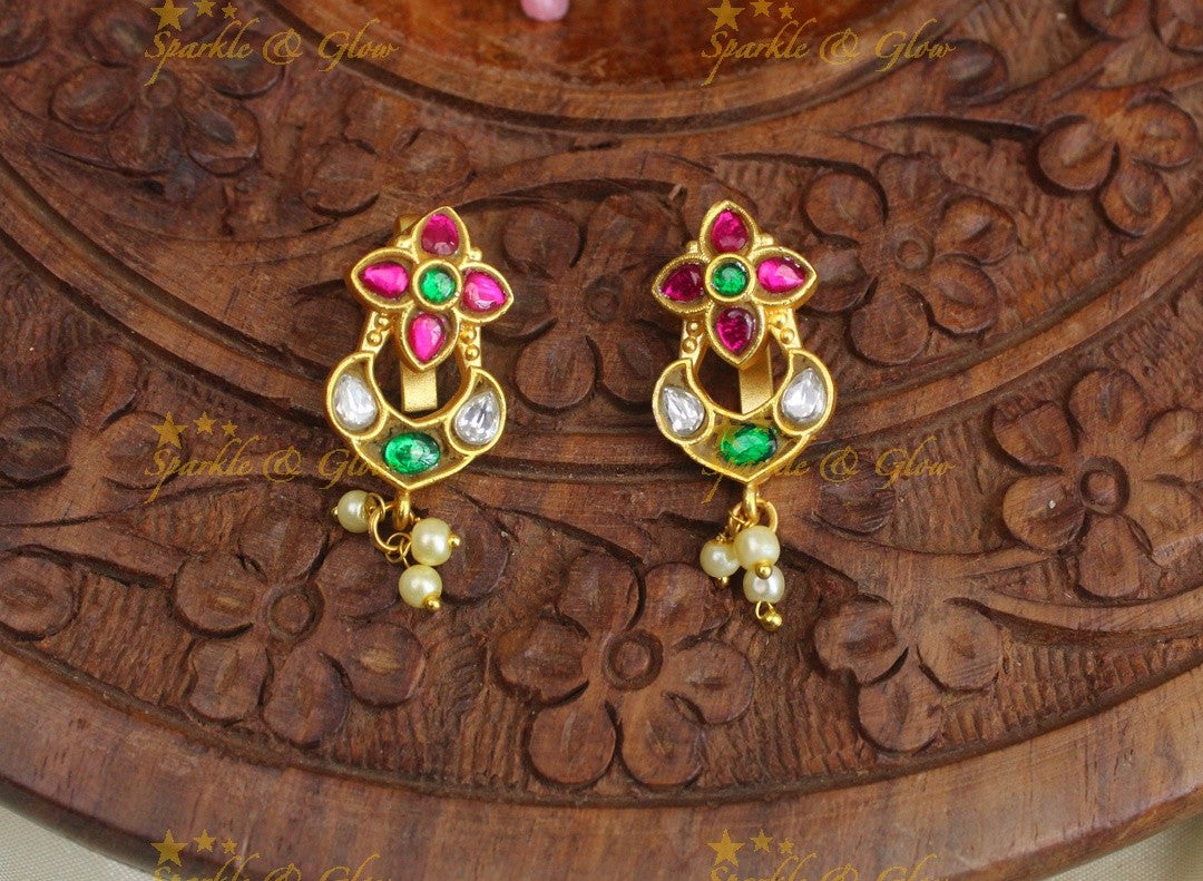 Stunning Flower design Jadau kundan Bugadi Earrings