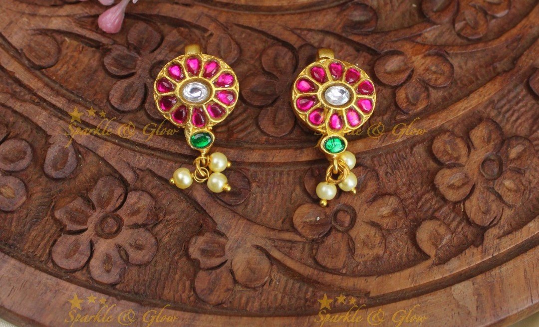 Statement Flower design Jadau kundan Bugadi Earrings - Sparkle and Glow -
