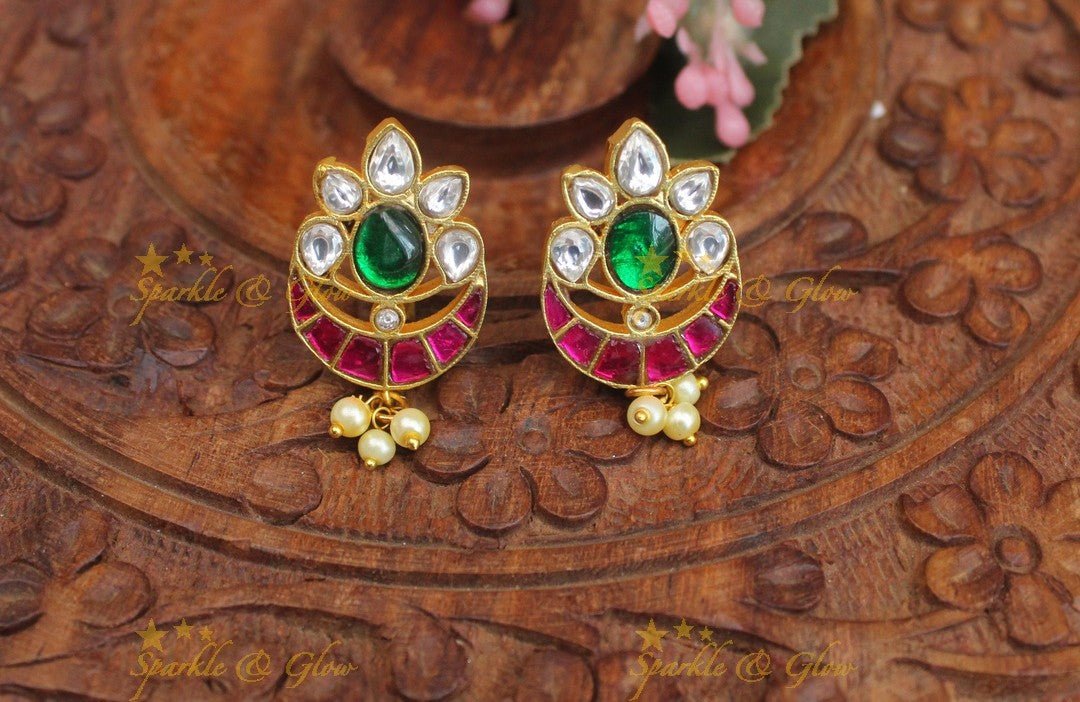 Elegant Half moon diya design Jadau kundan Bugadi Earrings - Sparkle and Glow -