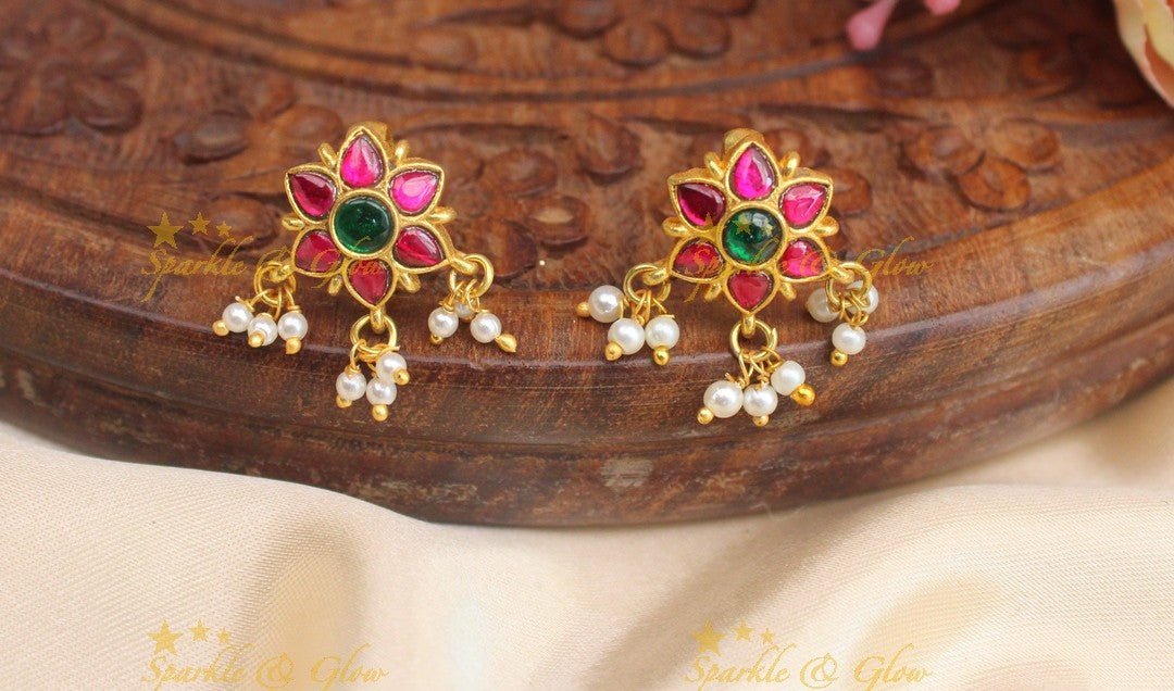 Stunning Flower design Jadau kundan Fusion Bugadi Earrings - Sparkle and Glow -