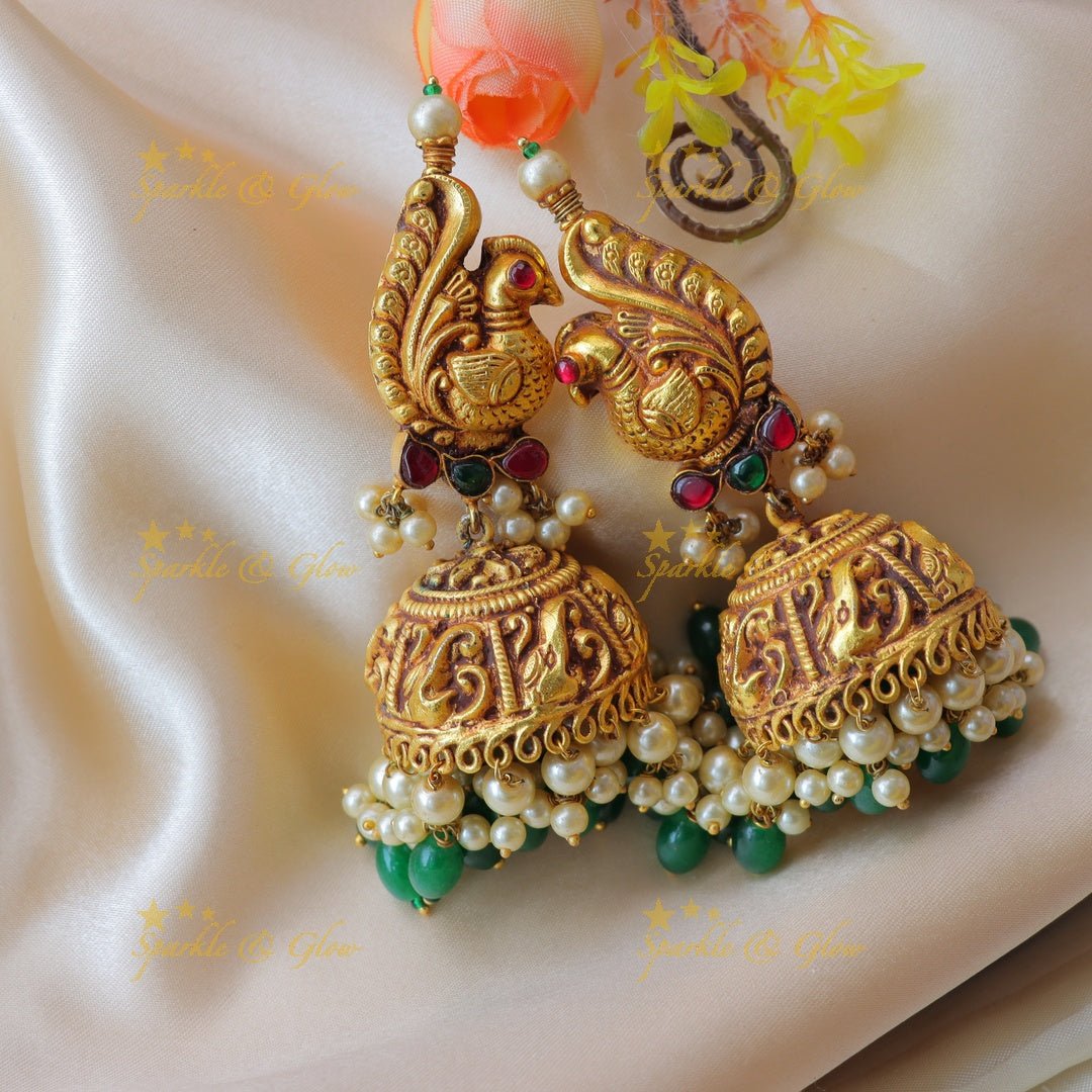 Stunning peacock design jadau heavy jhumuka - Sparkle and Glow -