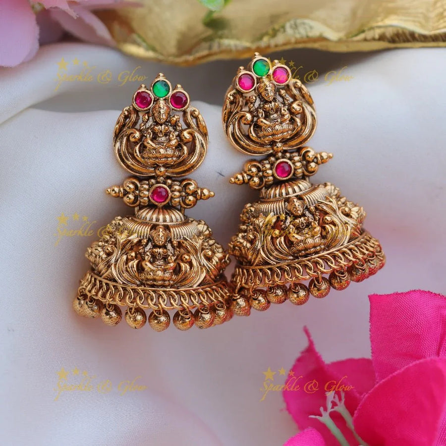 Gorgeous idol lakshmi design gold jhumukas - Sparkle and Glow