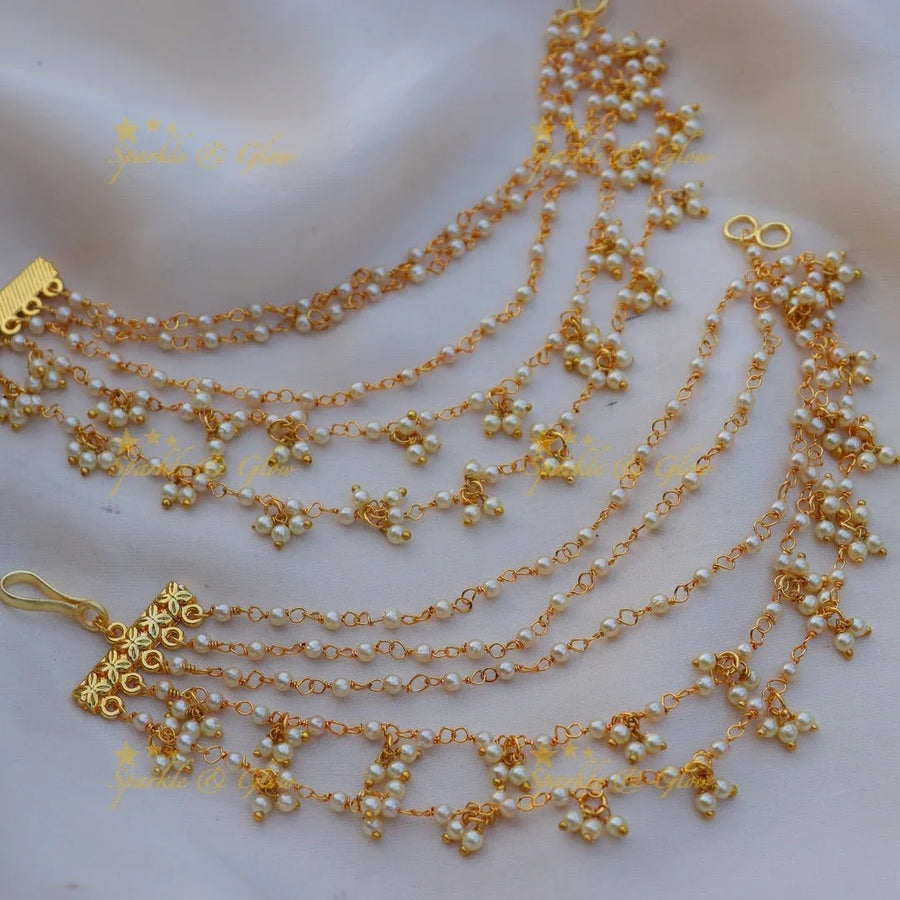 Gracious Five layered gold alike pearl Earchain - Sparkle and Glow