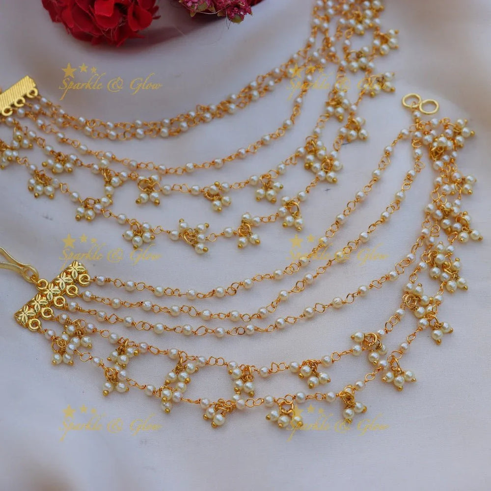 Gracious Five layered gold alike pearl Earchain - Sparkle and Glow