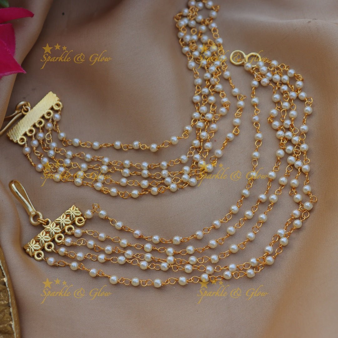 Elegant Five layered Pearl Bridal earchain - Sparkle and Glow -