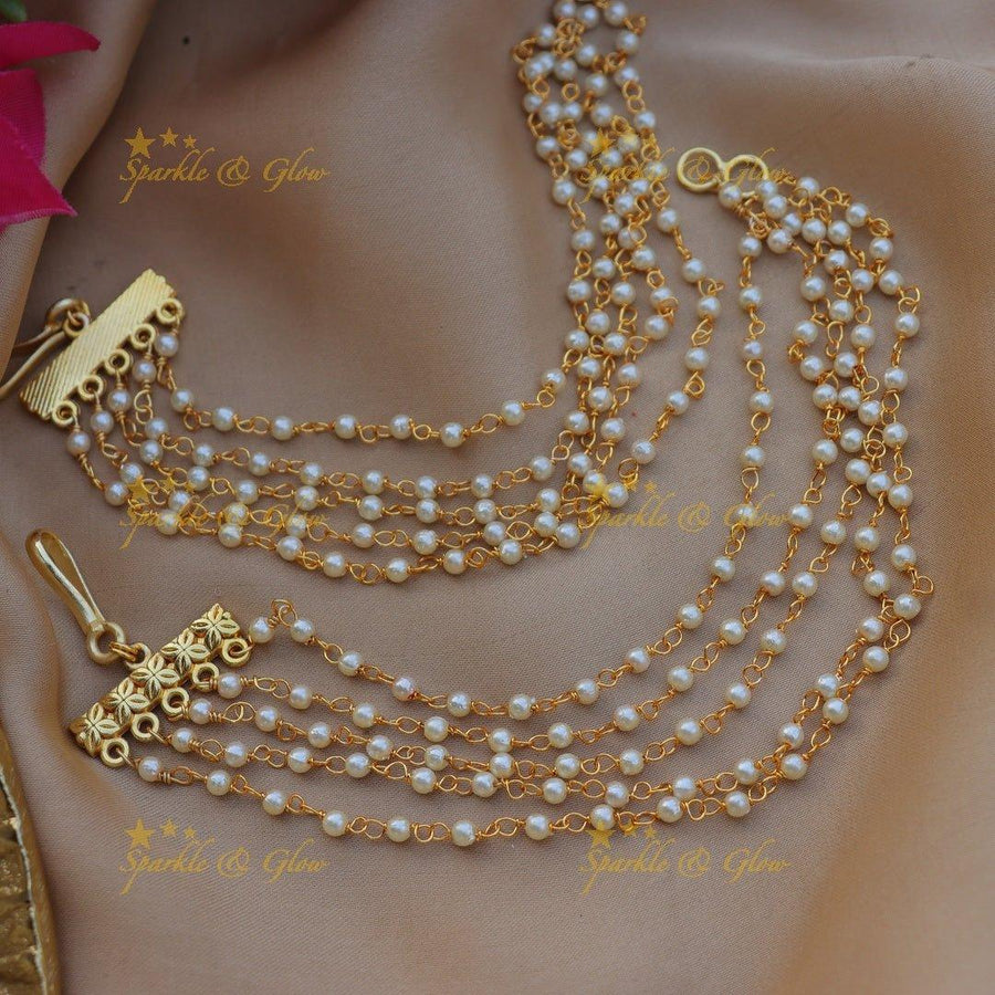 Elegant Five layered Pearl Bridal earchain - Sparkle and Glow