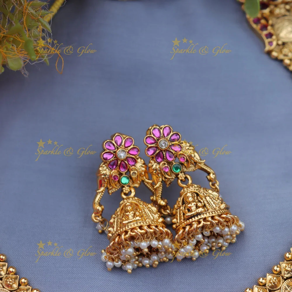 Stunning Jadau Antique Lakshmi Coin Necklace Set with Green beads - Sparkle and Glow