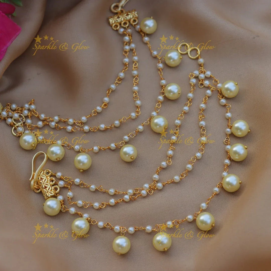 Gracious Three layered beaded pearl Earchain - Sparkle and Glow