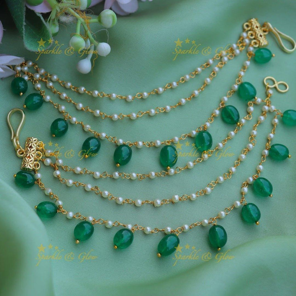 Beautiful Three layered Emerald Beaded Earchain - Sparkle and Glow