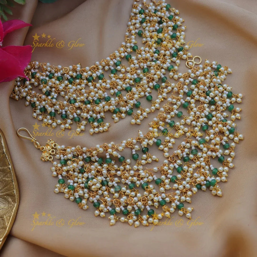 Stunning Three layered Pearl earchain with Red beads and pearls-Red - Sparkle and Glow