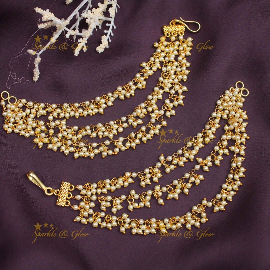 Statement three layered Pearl Earchain - Sparkle and Glow -