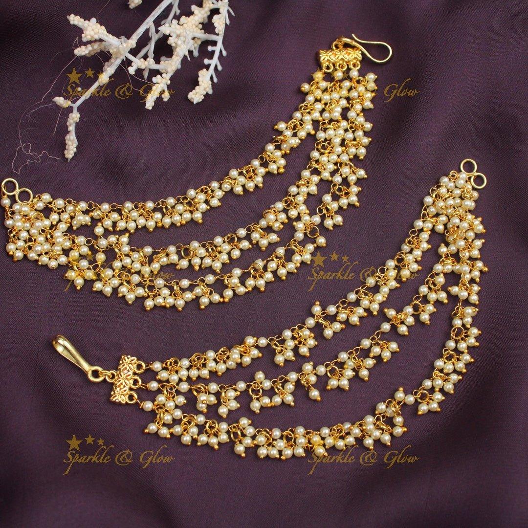 Statement three layered Pearl Earchain - Sparkle and Glow