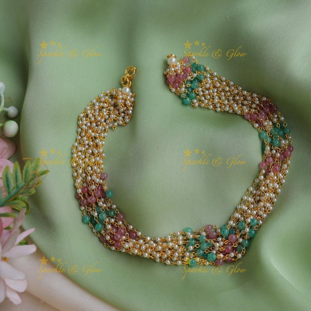 Stunning Multilayered short necklace with Multicolour beads - Sparkle and Glow