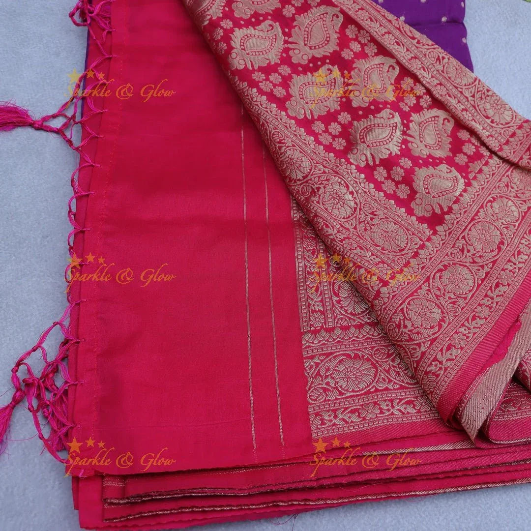 Royal Purple Banarasi Silk Saree with Intricate Red Zari Border - Sparkle and Glow