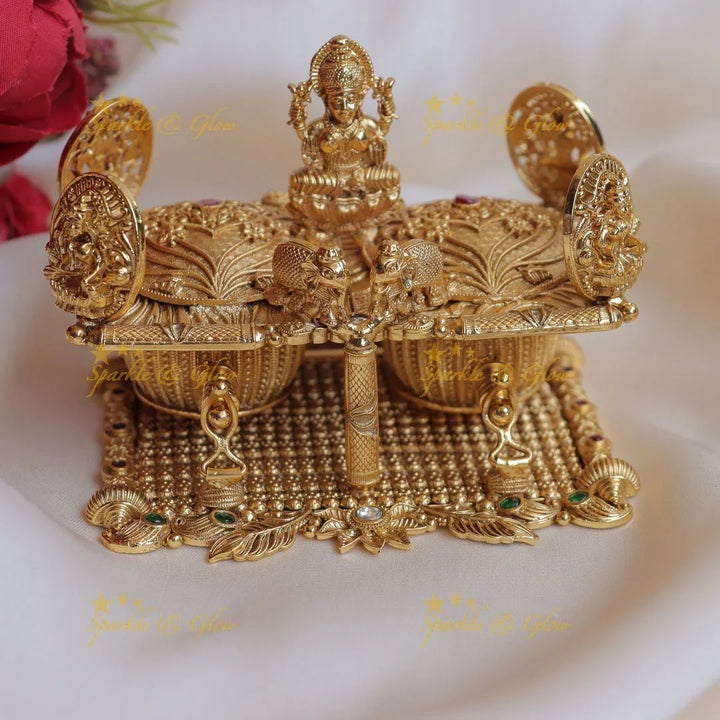 Stunning Idol Lakshmi Elephant carved grand Kumkum box - Sparkle and Glow