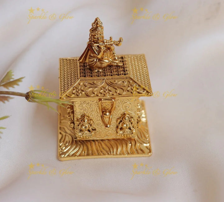 Gracious Flute Krishna and Lakshmi carved festive Kumkum box - Sparkle and Glow