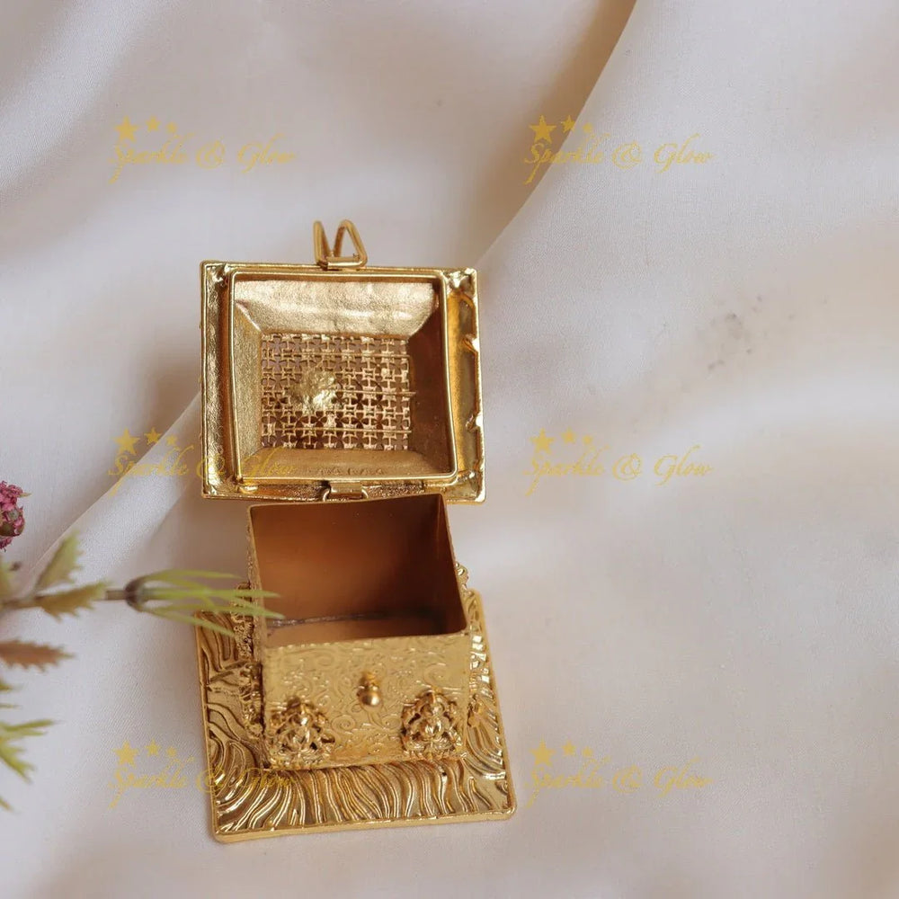 Gracious Flute Krishna and Lakshmi carved festive Kumkum box - Sparkle and Glow