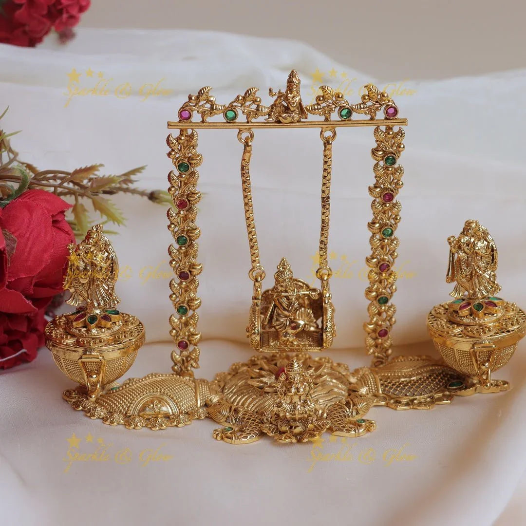 Stunning Idol Radhkrishna Playing swing design Kumkum box - Sparkle and Glow