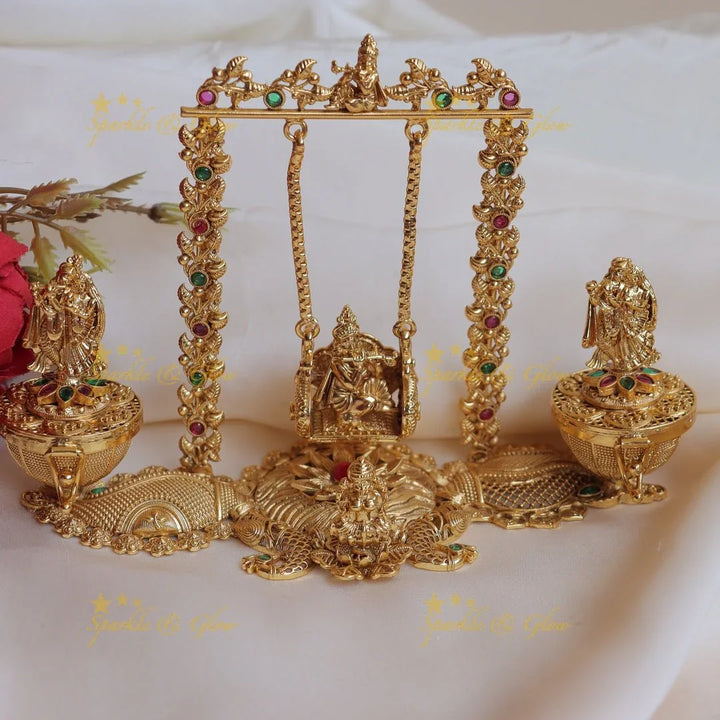 Stunning Idol Radhkrishna Playing swing design Kumkum box - Sparkle and Glow