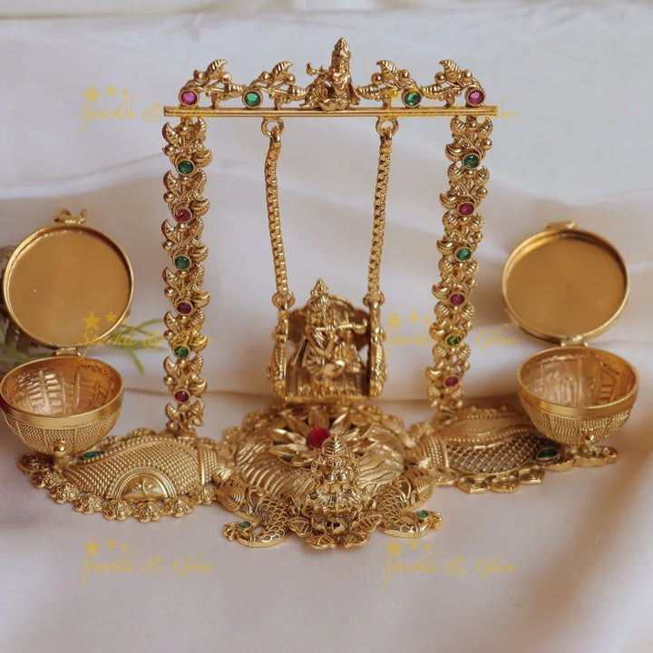 Stunning Idol Radhkrishna Playing swing design Kumkum box - Sparkle and Glow