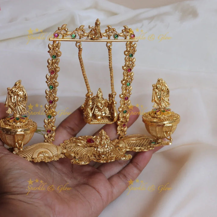 Stunning Idol Radhkrishna Playing swing design Kumkum box - Sparkle and Glow