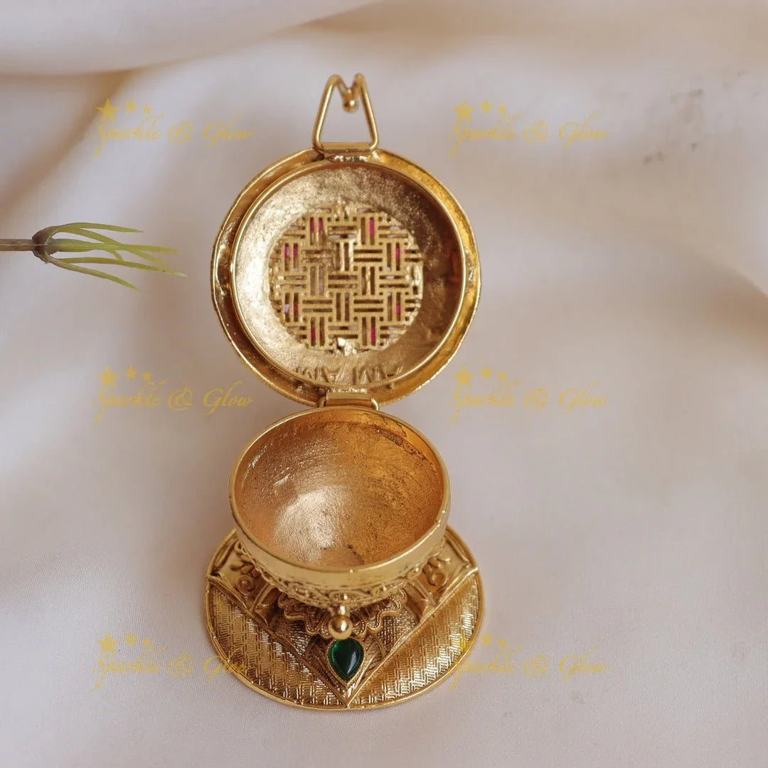 Beautiful Idol Krishna Playing Flute design Kumkum box - Sparkle and Glow