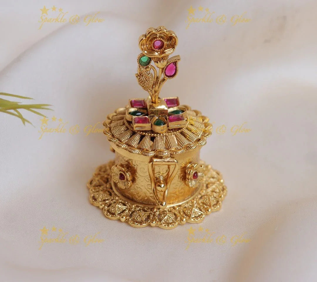 Stunning Gold alike Floral Leaf design Kumkum box - Sparkle and Glow