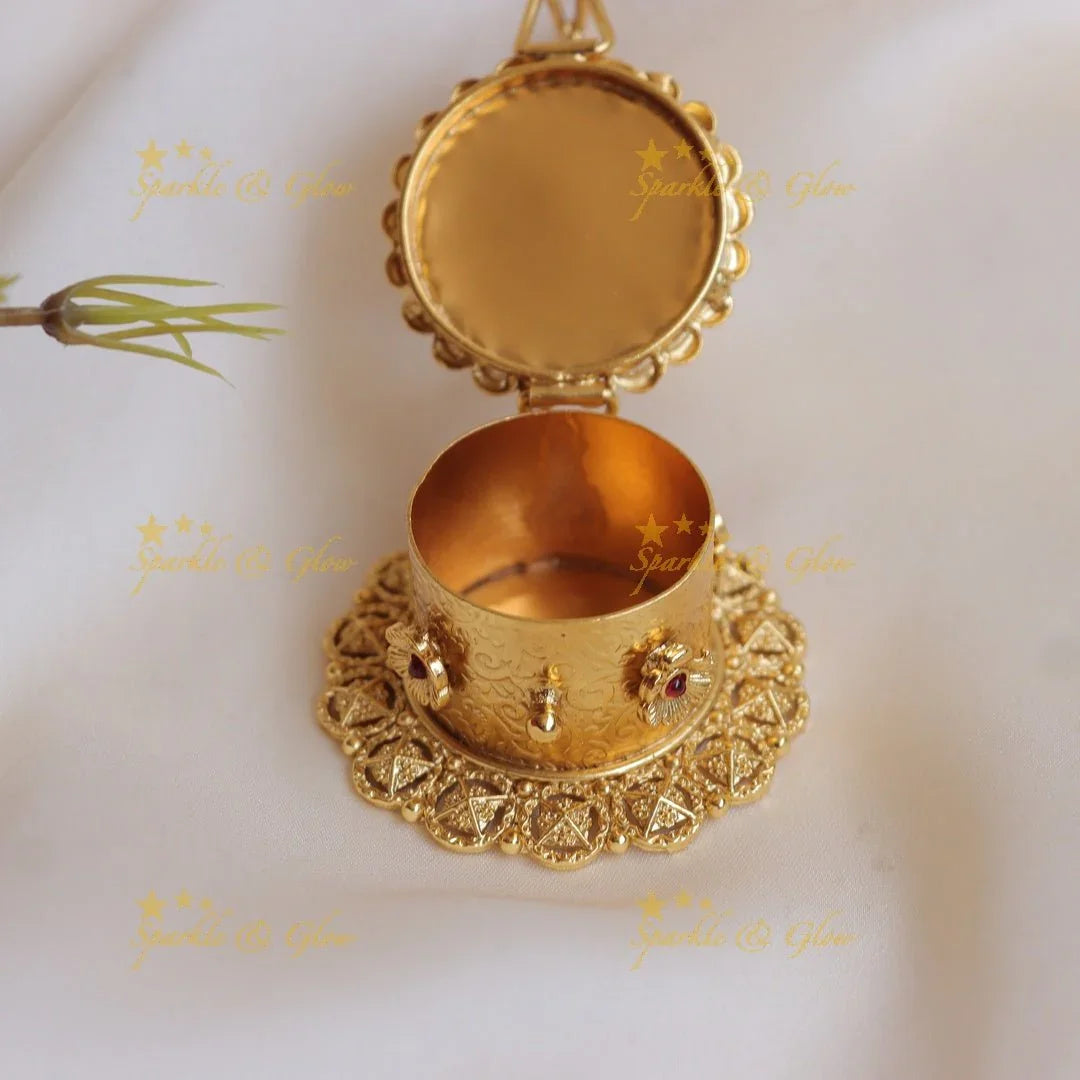 Stunning Gold alike Floral Leaf design Kumkum box - Sparkle and Glow
