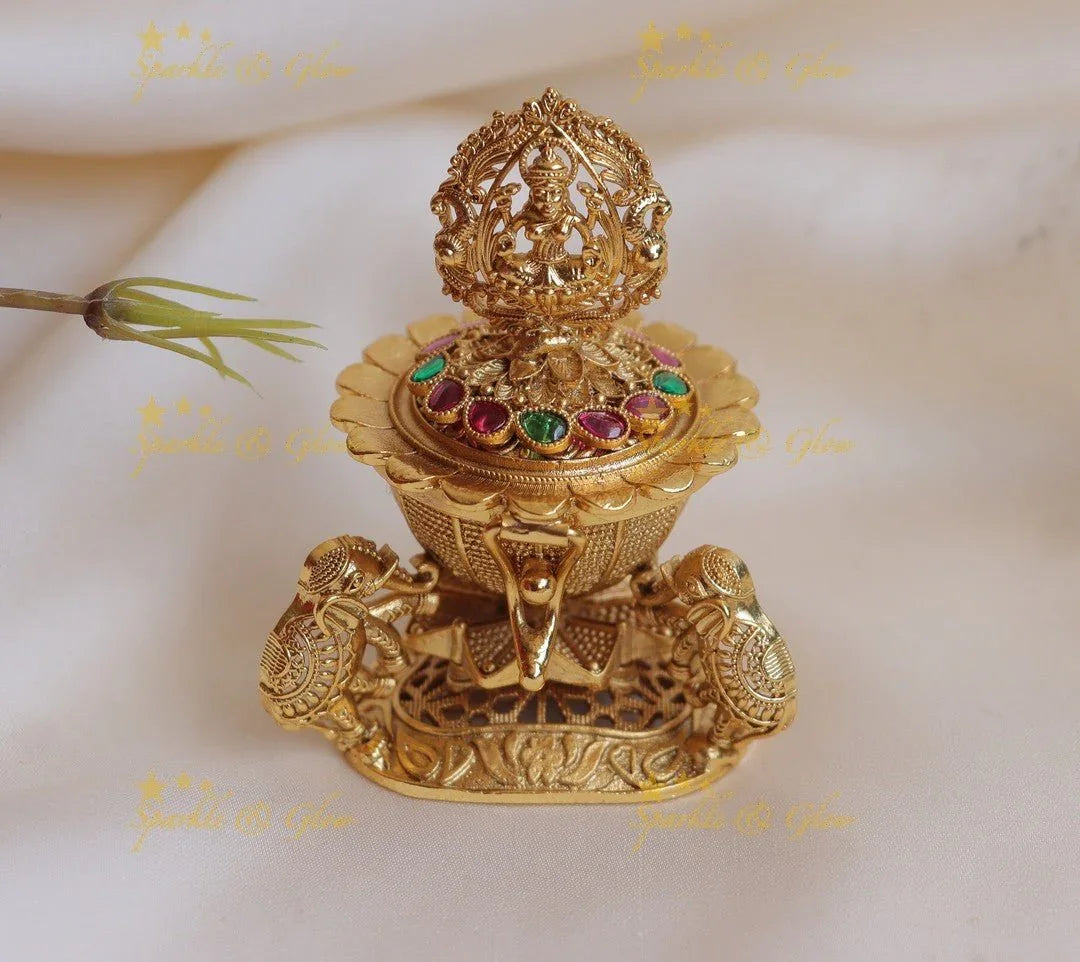 Grand Idol Lakshmi Elephant carved Kumkum box - Sparkle and Glow
