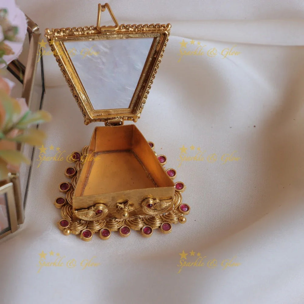Stunning Floral Leaf design Trapeze shape Kumkum box - Sparkle and Glow