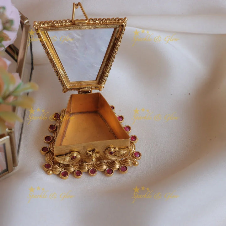 Stunning Floral Leaf design Trapeze shape Kumkum box - Sparkle and Glow