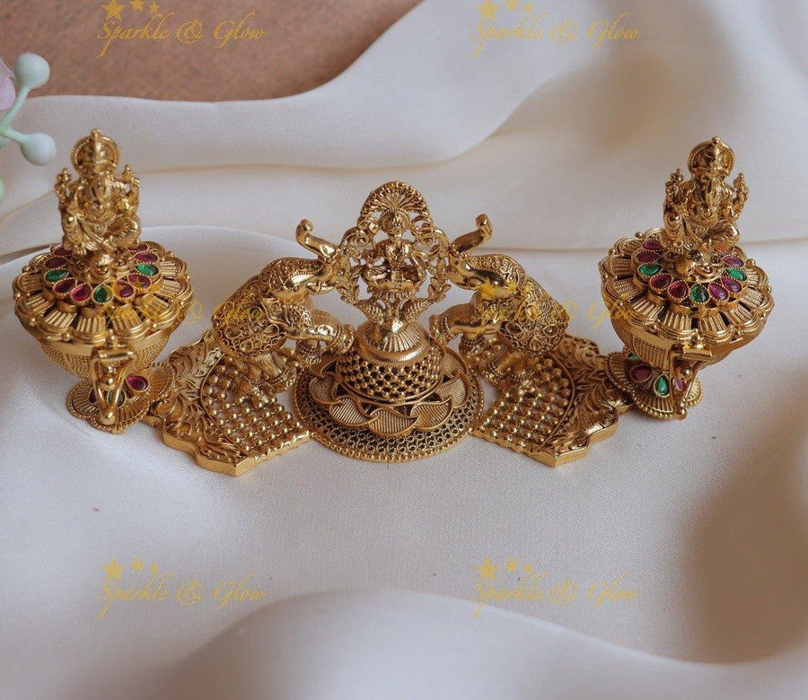 Stunning Dual tone Idol Ganesha and Elephant carved Mahalakshmi Kumkum box - Sparkle and Glow
